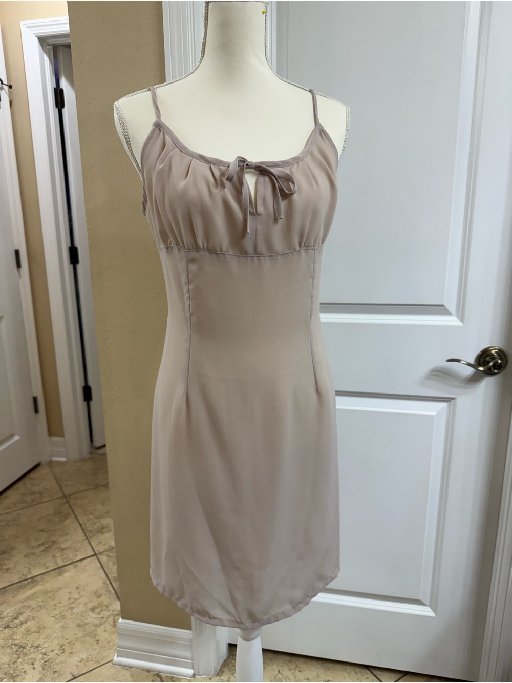 Women’s Slip Dress in Taupe with Bow Detail